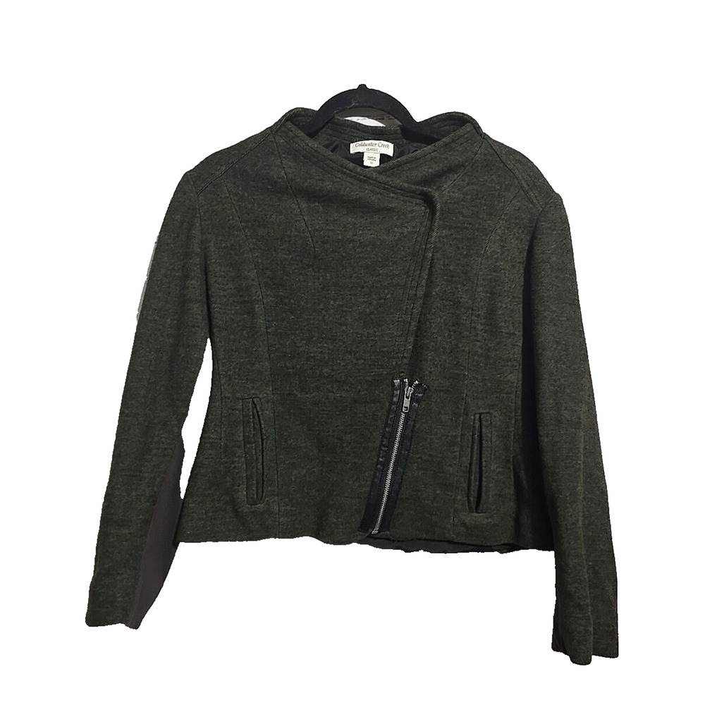 Coldwater Creek Green Asymmetrical Zip Long Sleeve Moto Jacket Womans Size 12